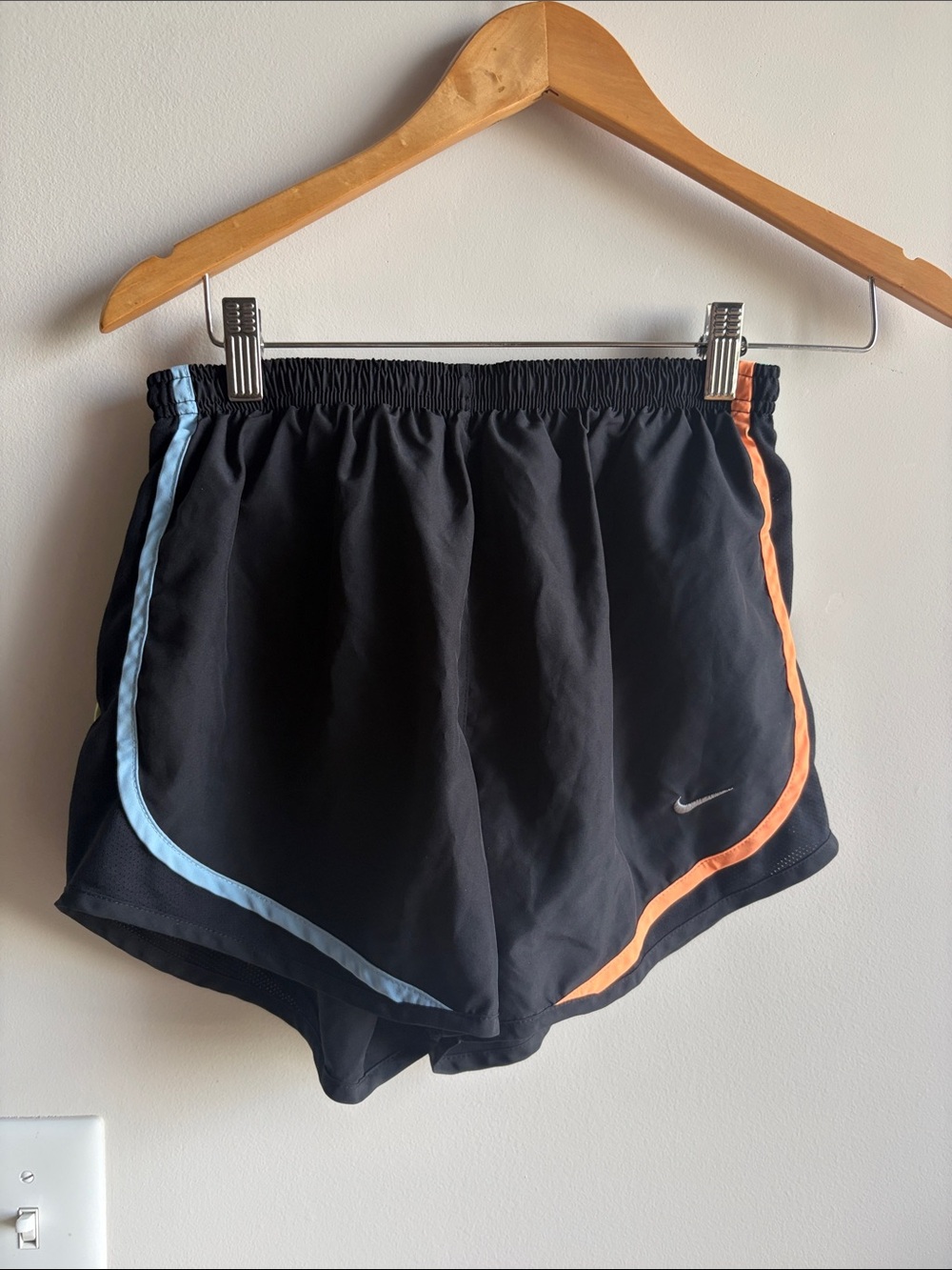 Nike Women's Black Athletic Shorts with Light Blue, Green, & Orange Piping